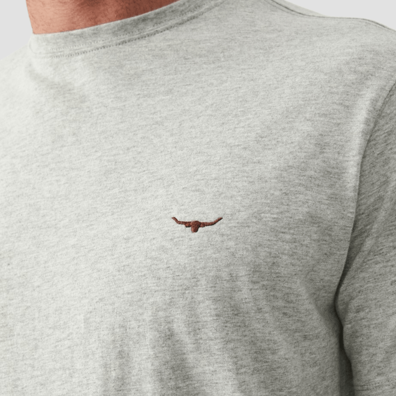 R.M. Williams Mens Parson T-Shirt in Grey Marle Pure Cotton - In Store Only