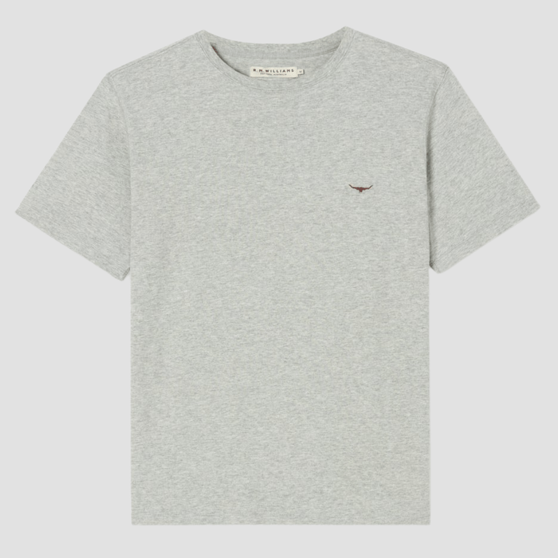 R.M. Williams Mens Parson T-Shirt in Grey Marle Pure Cotton - In Store Only