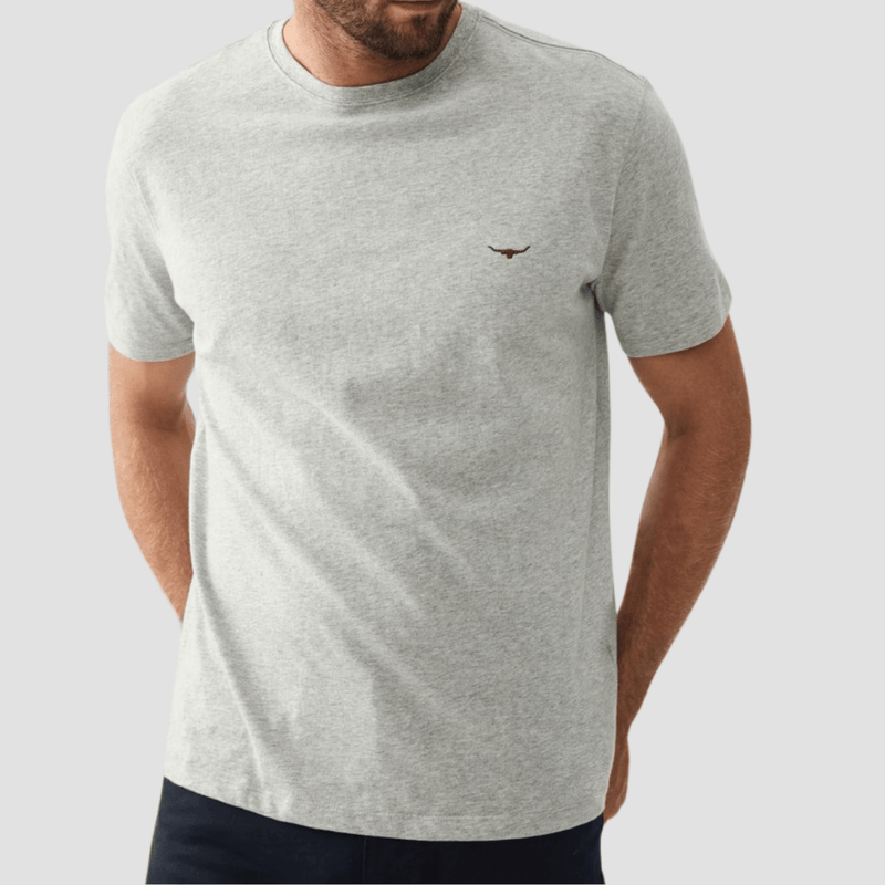 R.M. Williams Mens Parson T-Shirt in Grey Marle Pure Cotton - In Store Only