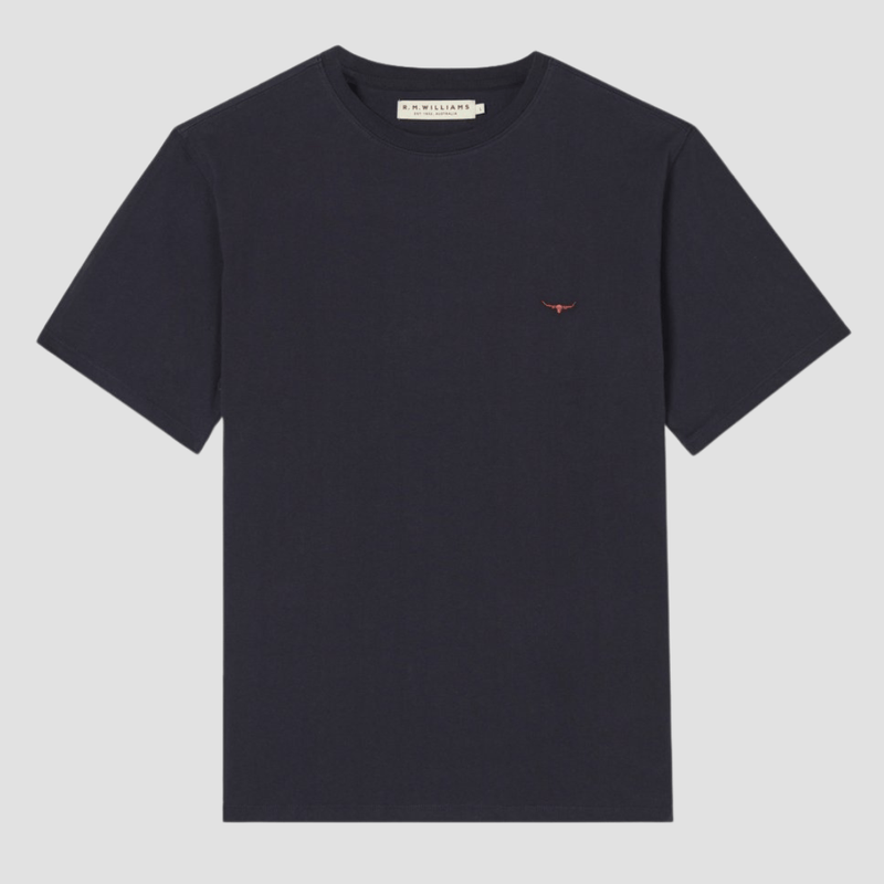 R.M. Williams Mens Parson T-Shirt in Navy Pure Cotton - In Store Only