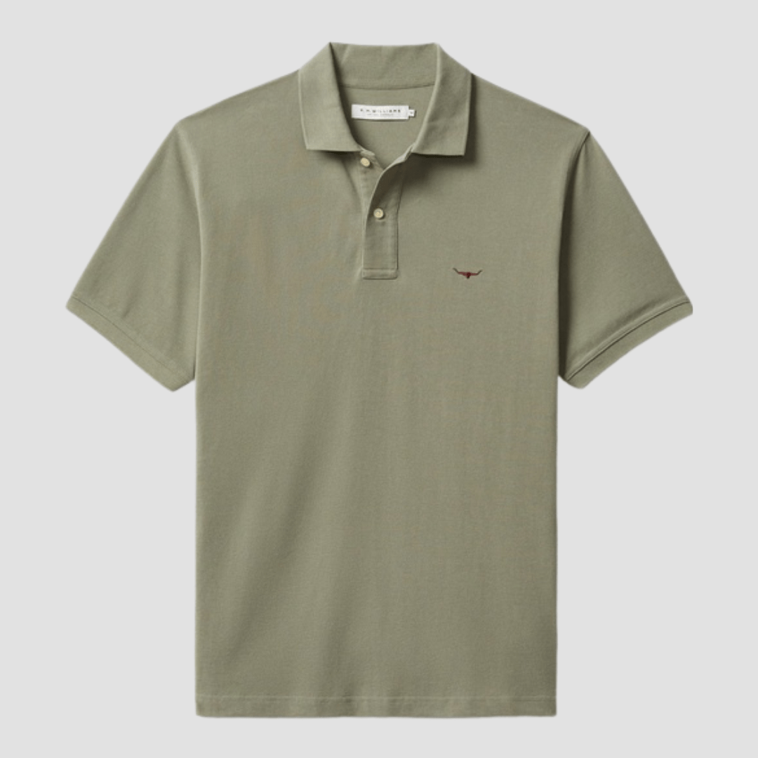 R.M. Williams Mens Rod Polo in Fatigue Pure Cotton - In Store Only