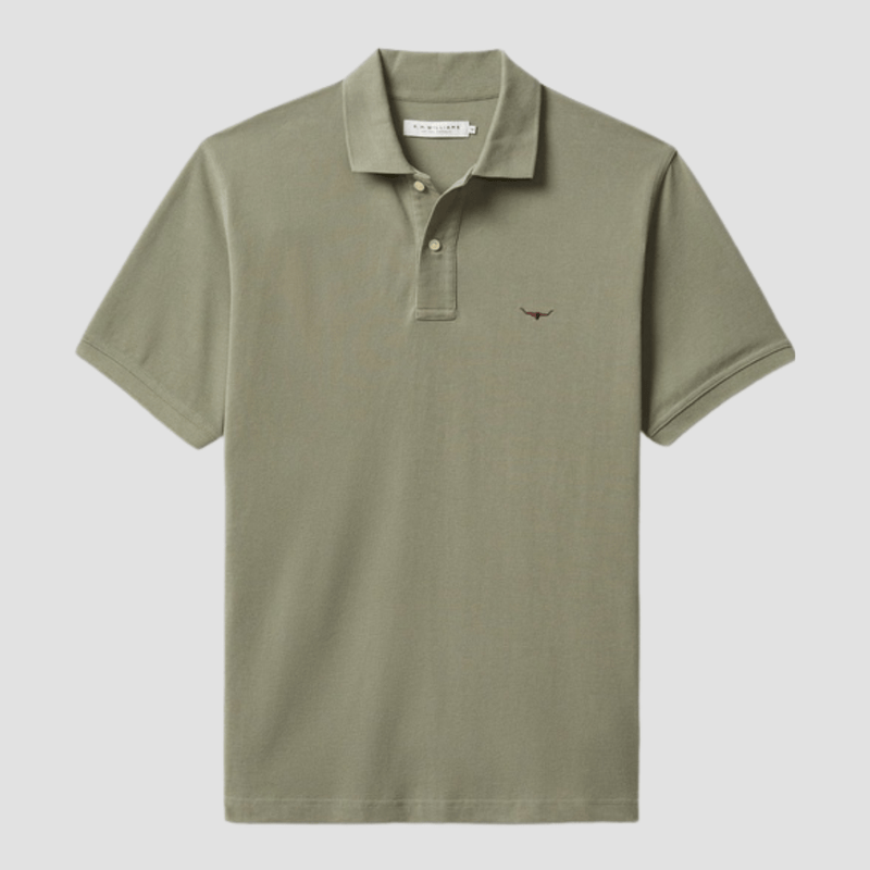 R.M. Williams Mens Rod Polo in Fatigue Pure Cotton - In Store Only