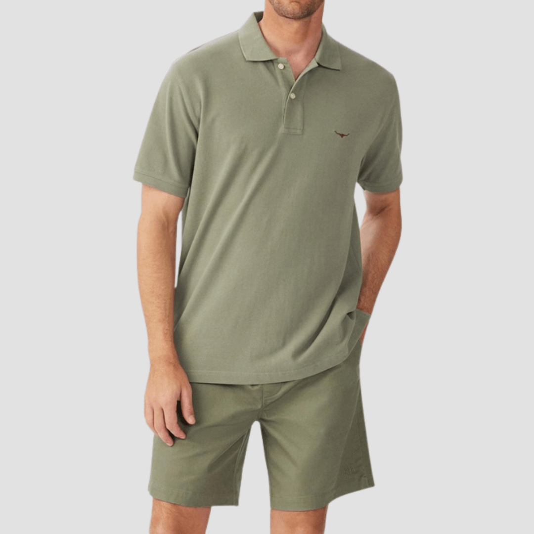 R.M. Williams Mens Rod Polo in Fatigue Pure Cotton - In Store Only