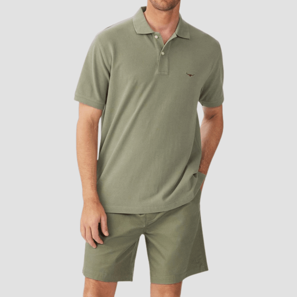 R.M. Williams Mens Rod Polo in Fatigue Pure Cotton - In Store Only