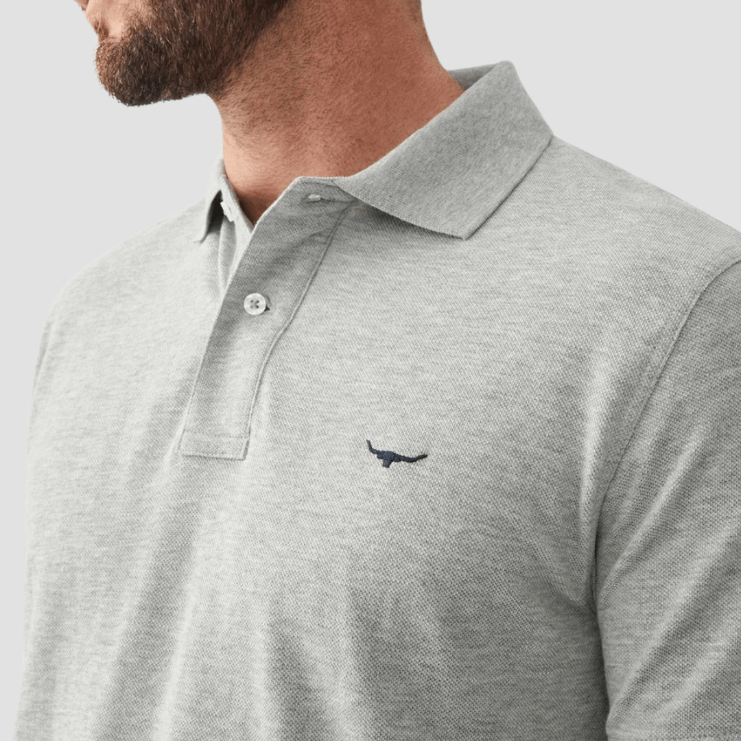 R.M. Williams Mens Rod Polo in Grey Marle Pure Cotton - In Store Only