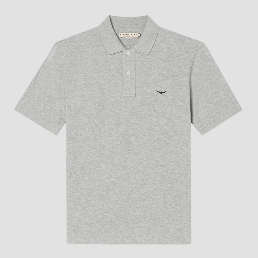 R.M. Williams Mens Rod Polo in Grey Marle Pure Cotton - In Store Only