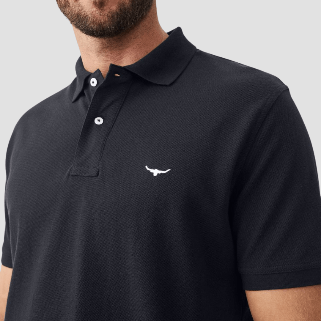 R.M. Williams Mens Rod Polo in Navy Pure Cotton - In Store Only