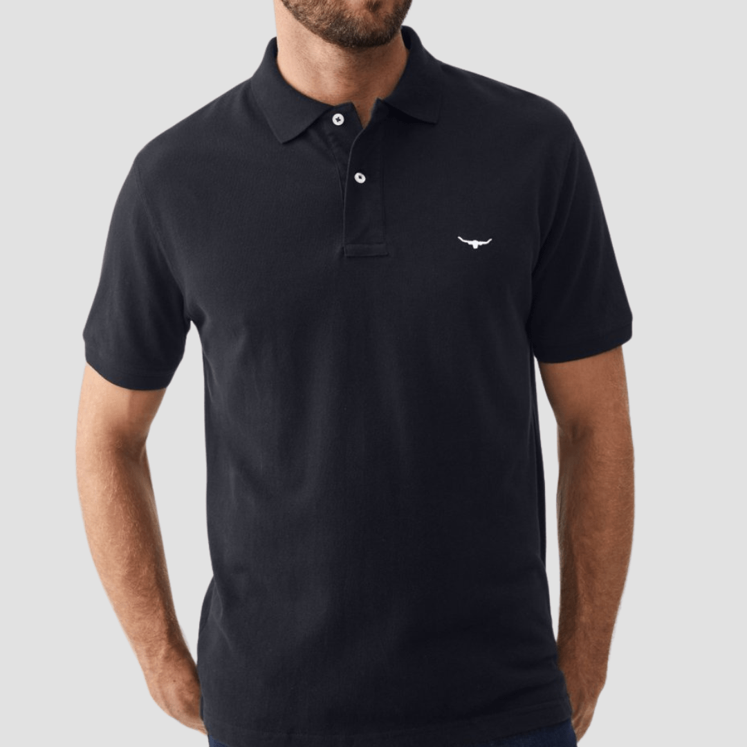 R.M. Williams Mens Rod Polo in Navy Pure Cotton - In Store Only