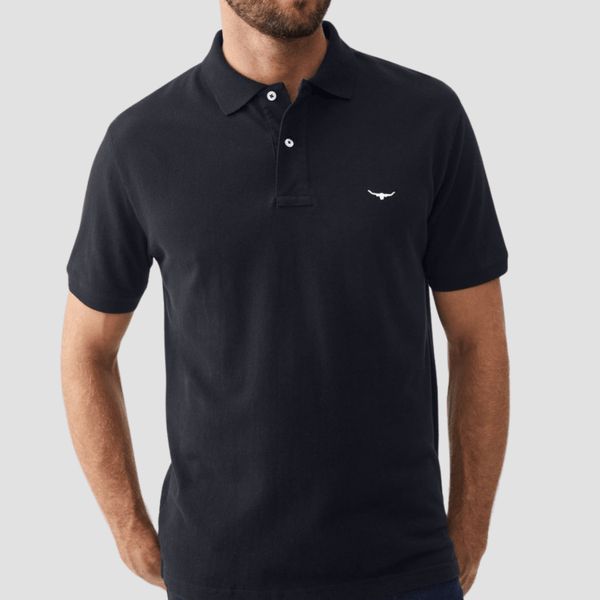 R.M. Williams Mens Rod Polo in Navy Pure Cotton - In Store Only