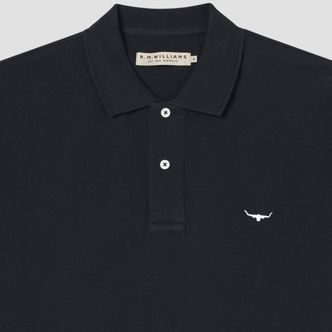 R.M. Williams Mens Rod Polo in Navy Pure Cotton - In Store Only