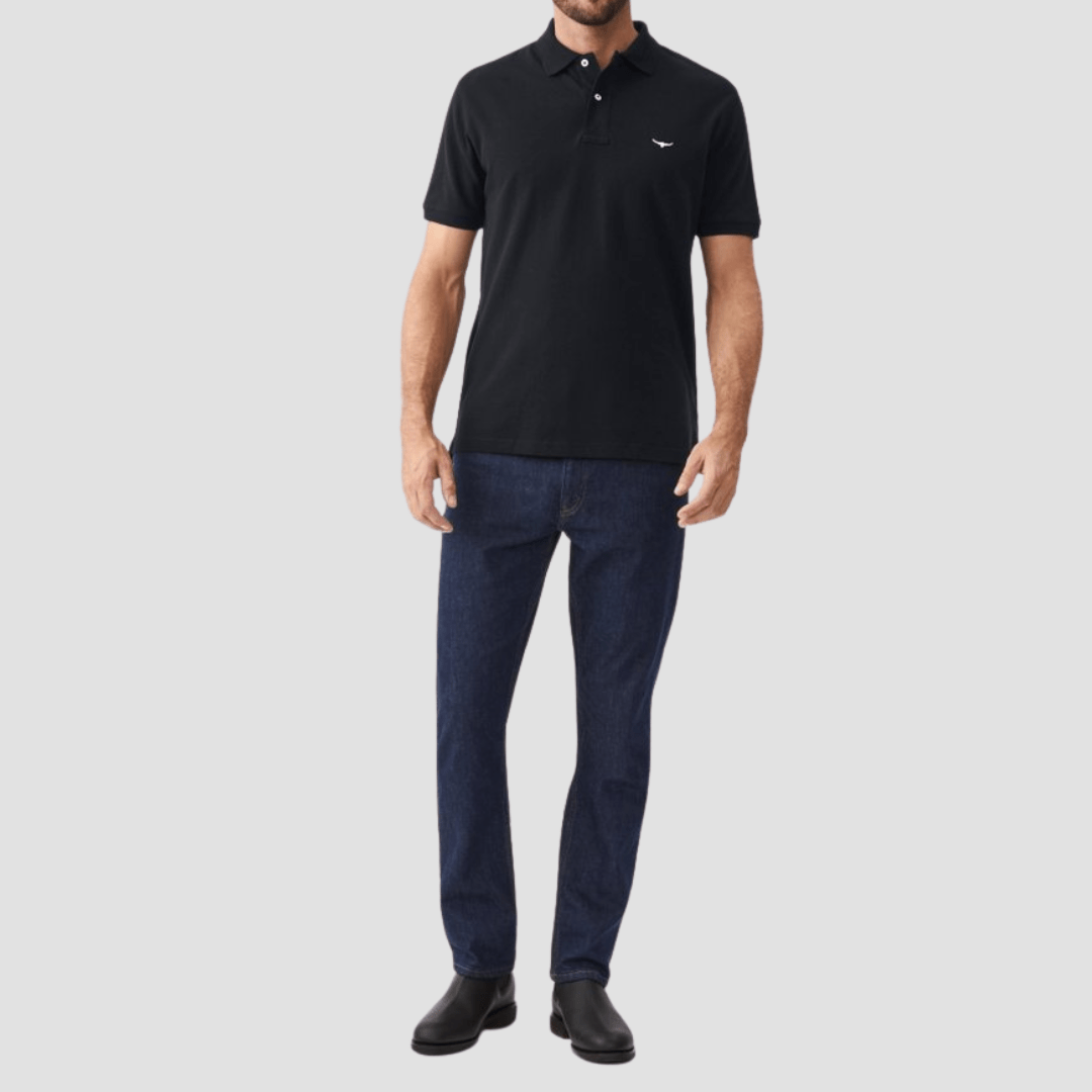 R.M. Williams Mens Rod Polo in Navy Pure Cotton - In Store Only