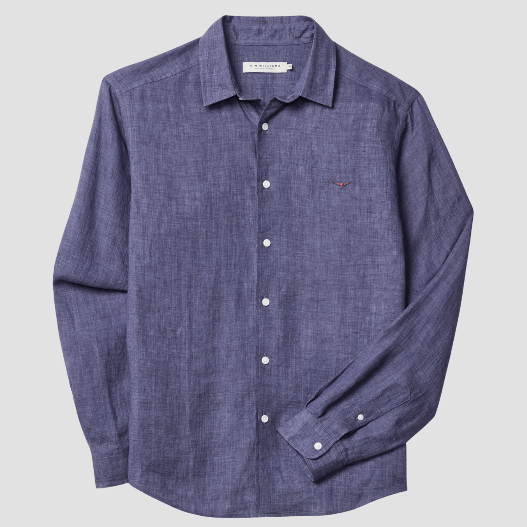 R.M. Williams Mens Newman Classic Linen Shirt in Navy - In Store Only