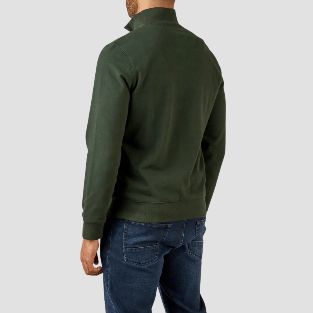Rembrandt Champ Zip Sweater in Dark Green Pure Cotton