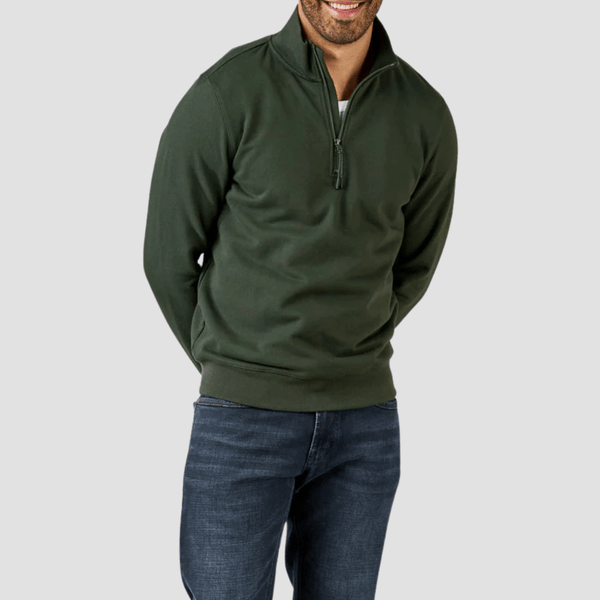 Rembrandt Champ Zip Sweater in Dark Green Pure Cotton