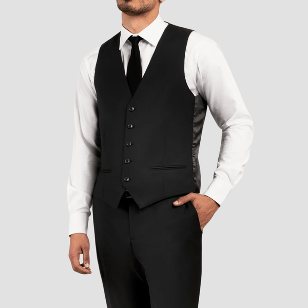 Rembrandt Classic Fit Churchill Vest in Jet Black Pure Wool