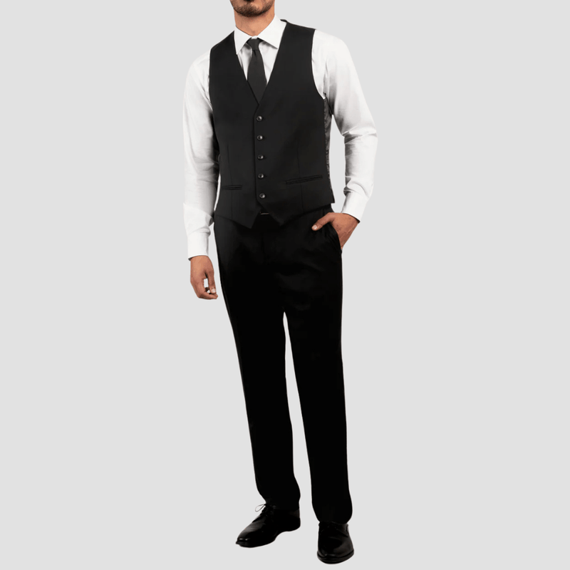 Rembrandt Classic Fit Churchill Vest in Jet Black Pure Wool