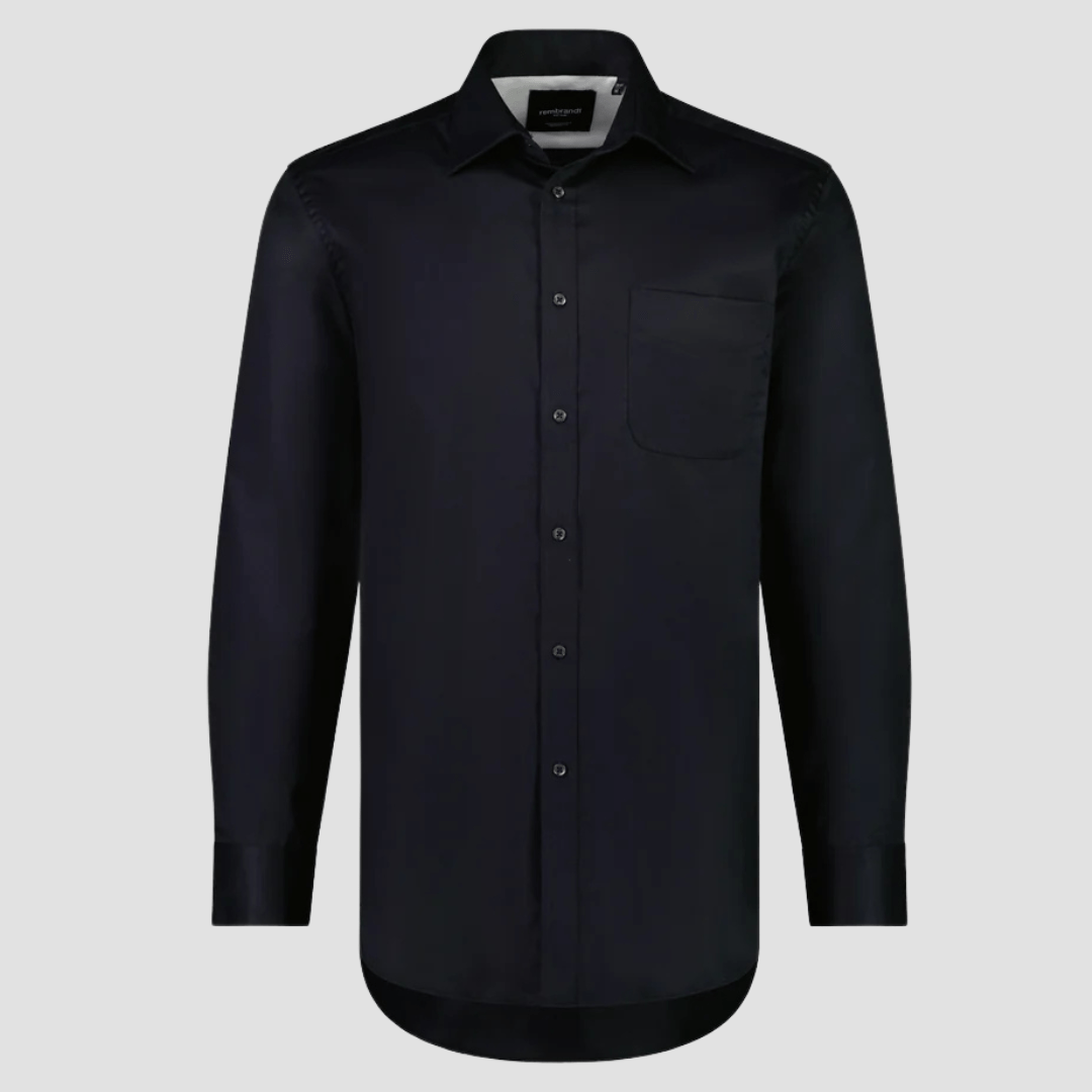 Rembrandt Mens Regular Fit Sinatra Shirt in Black Pure Twill Cotton