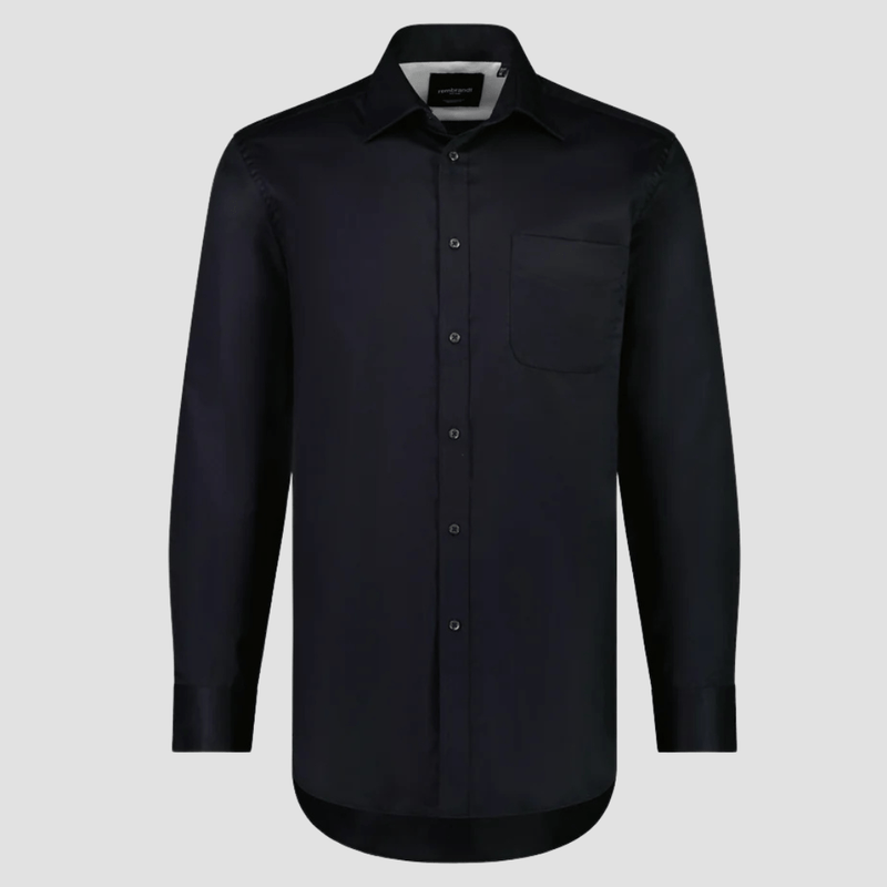 Rembrandt Mens Regular Fit Sinatra Shirt in Black Pure Twill Cotton