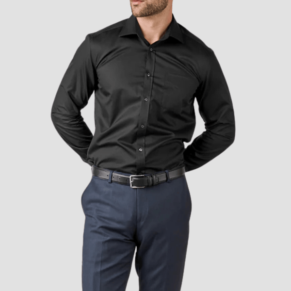 Rembrandt Mens Regular Fit Sinatra Shirt in Black Pure Twill Cotton