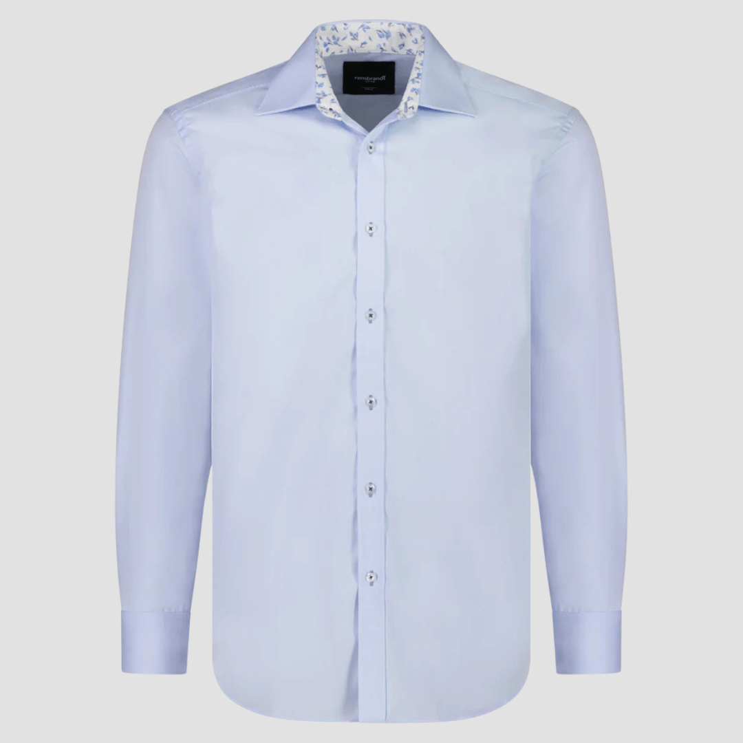 Rembrandt Mens Original Tailored Fit Barbican Shirt in Light Blue Pure Cotton