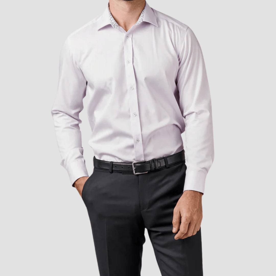 Rembrandt Mens Slim Fit Barbican Shirt in Lilac Pure Cotton