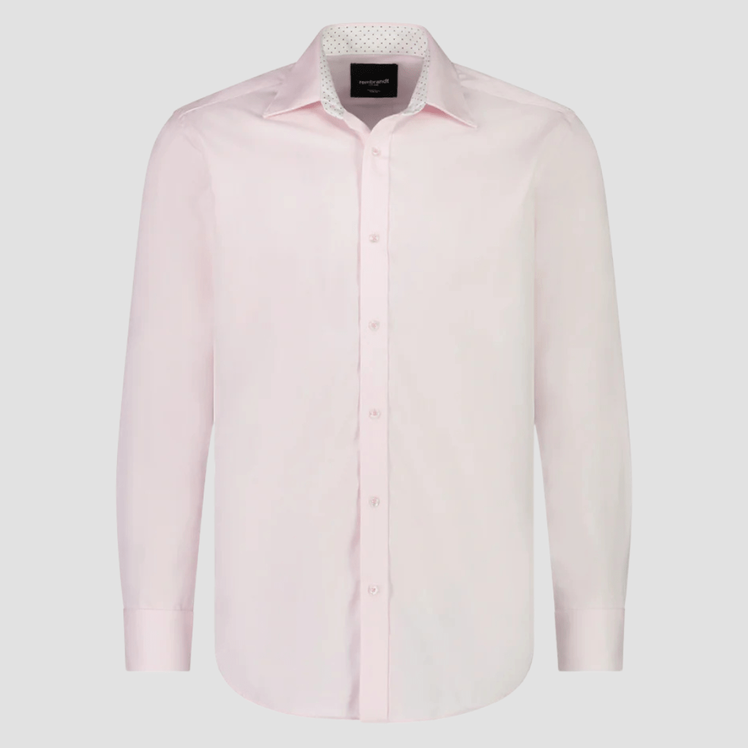 Rembrandt Mens Original Tailored Fit Barbican Shirt in Pink Pure Cotton
