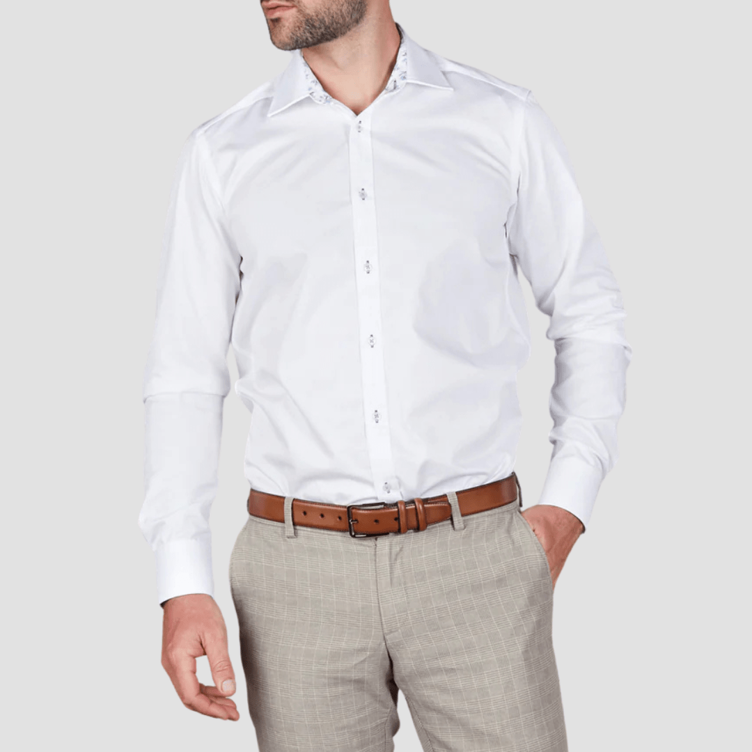 Rembrandt Mens Original Tailored Fit Barbican Shirt in White Pure Cotton