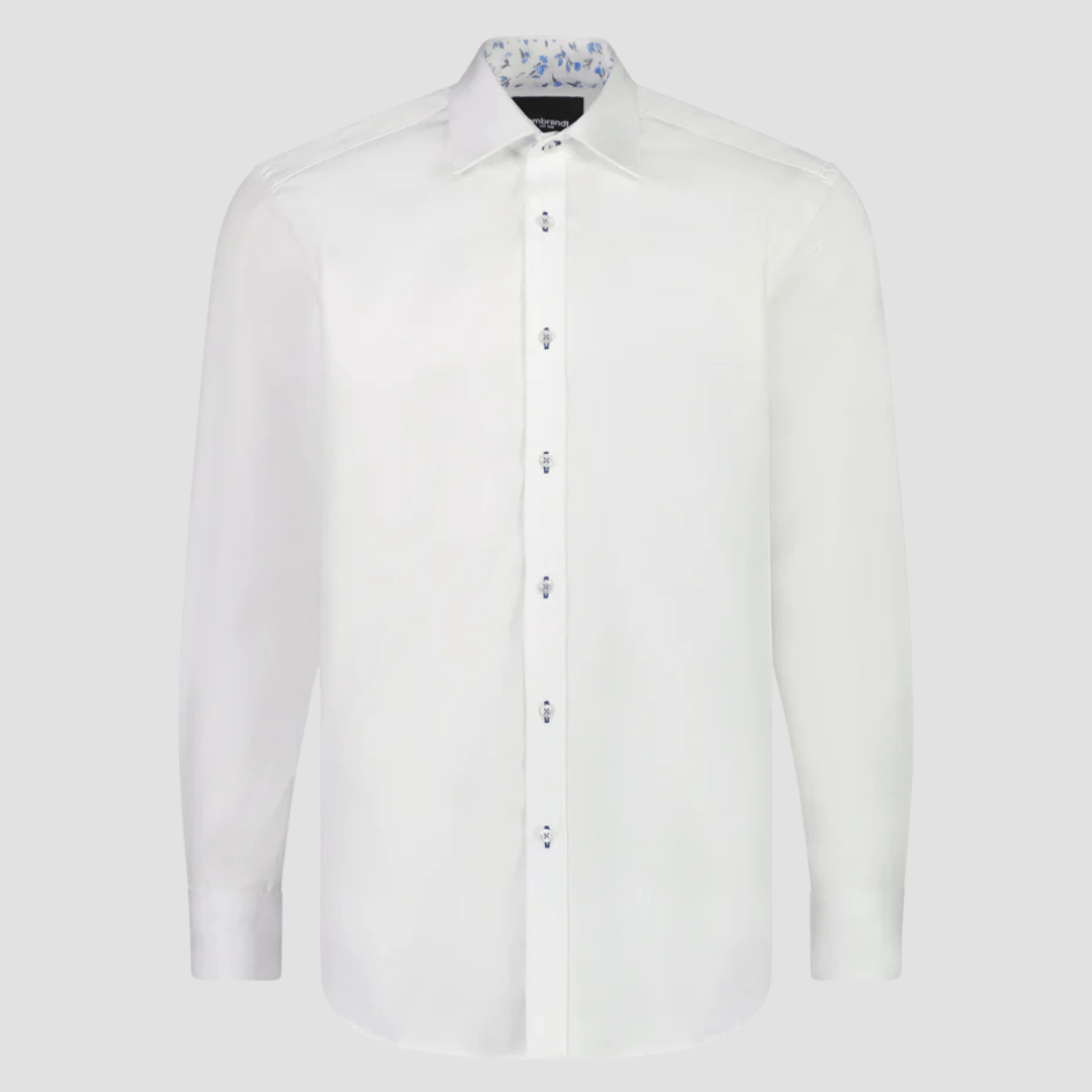 Rembrandt Mens Original Tailored Fit Barbican Shirt in White Pure Cotton