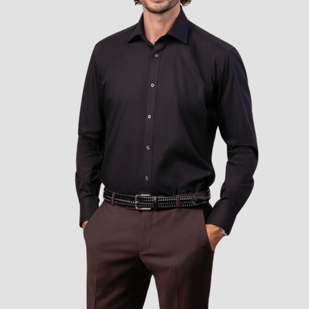 Rembrandt Mens Original Tailored Fit London Shirt in Black Pure Cotton