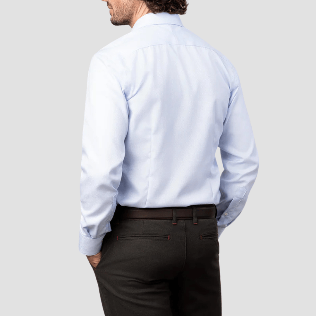 Rembrandt Mens Original Tailored Fit London Shirt in Light Blue Textured Pure Cotton