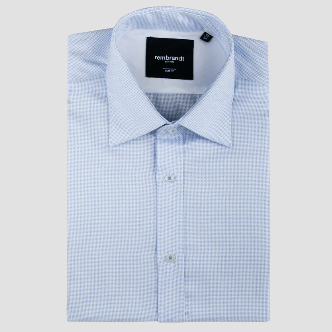 Rembrandt Mens Original Tailored Fit London Shirt in Light Blue Textured Pure Cotton