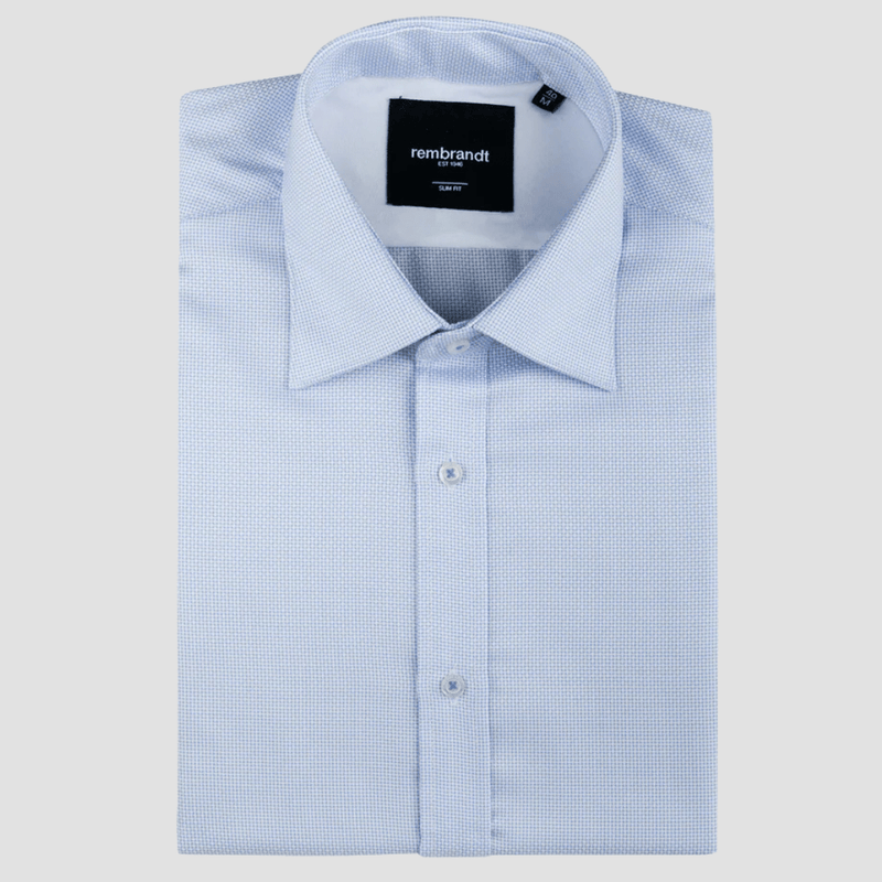 Rembrandt Mens Slim Fit London Shirt in Light Blue Textured Pure Cotton