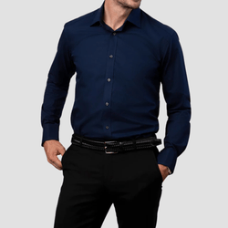 Rembrandt Mens Slim Fit London Shirt in Navy Pure Cotton