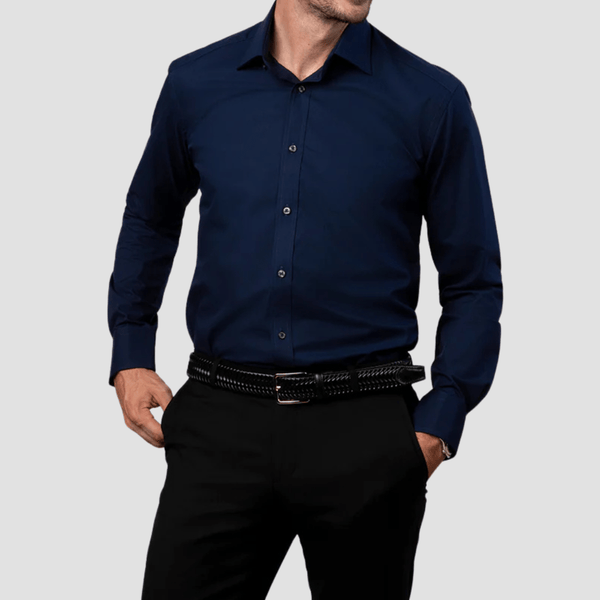 Rembrandt Mens Slim Fit London Shirt in Navy Pure Cotton