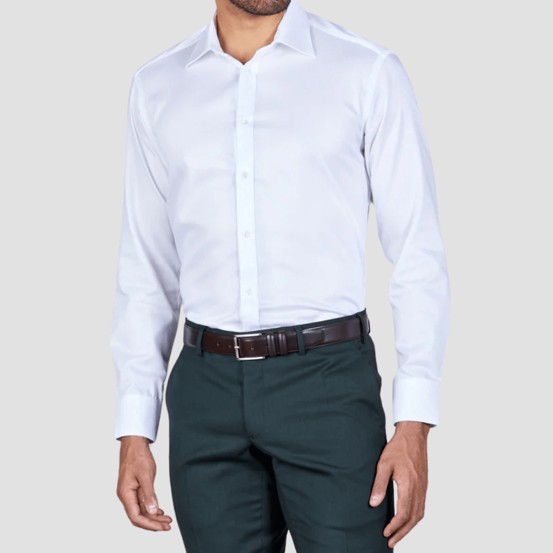 Rembrandt Mens Original Tailored Fit London Shirt in White Textured Pure Cotton
