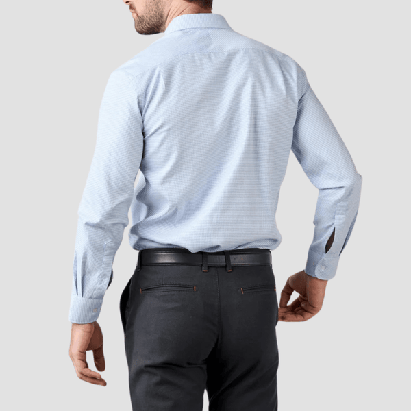 Rembrandt Mens Tailored Fit Sinatra Shirt in Light Blue Pure Textured Cotton