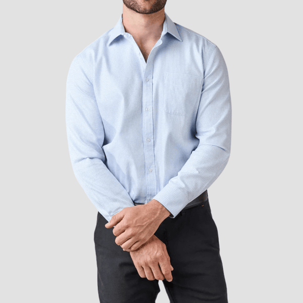 Rembrandt Mens Tailored Fit Sinatra Shirt in Light Blue Pure Textured Cotton