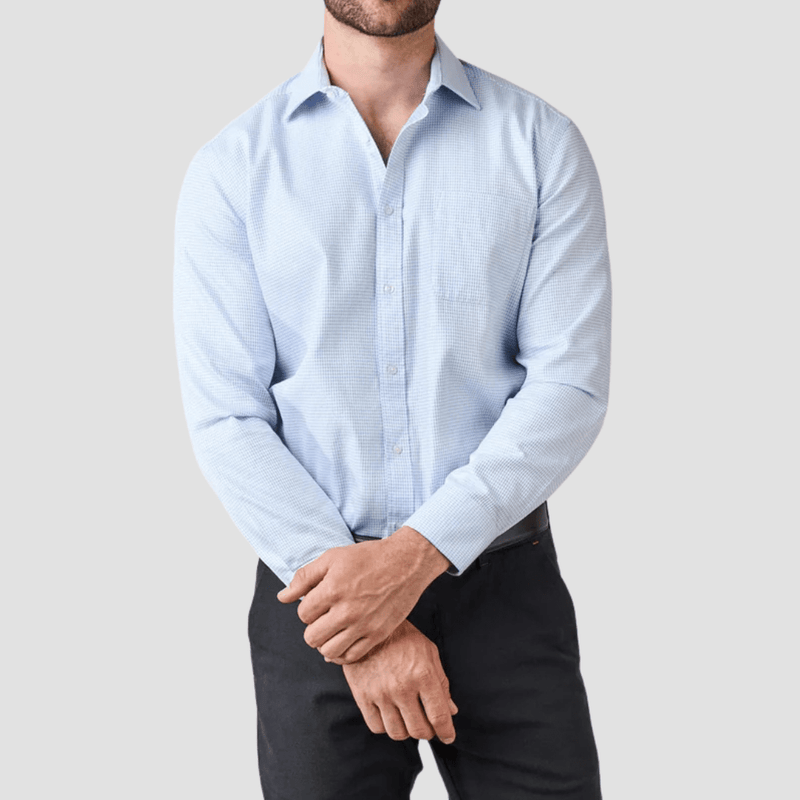 Rembrandt Mens Tailored Fit Sinatra Shirt in Light Blue Pure Textured Cotton