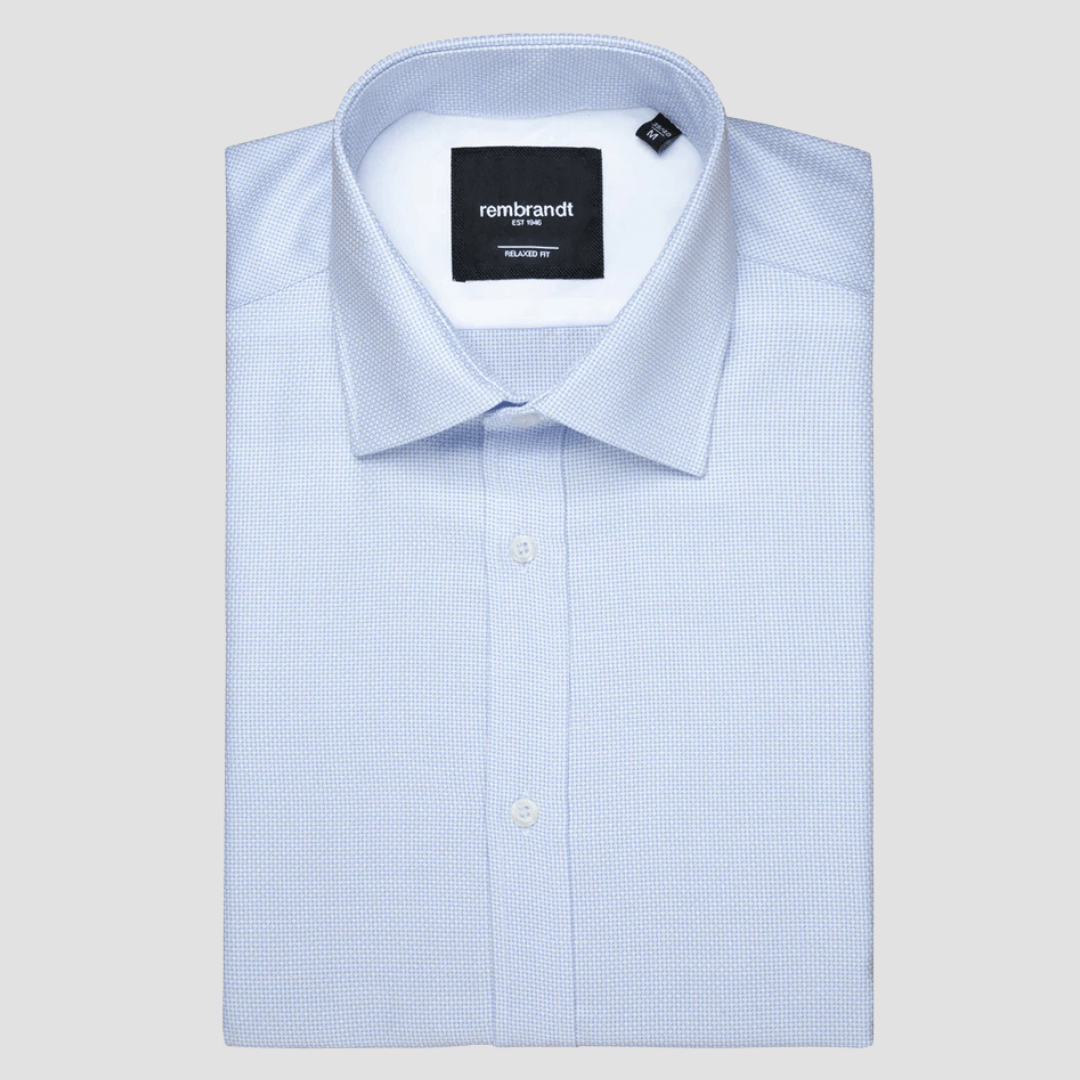 Rembrandt Mens Tailored Fit Sinatra Shirt in Light Blue Pure Textured Cotton