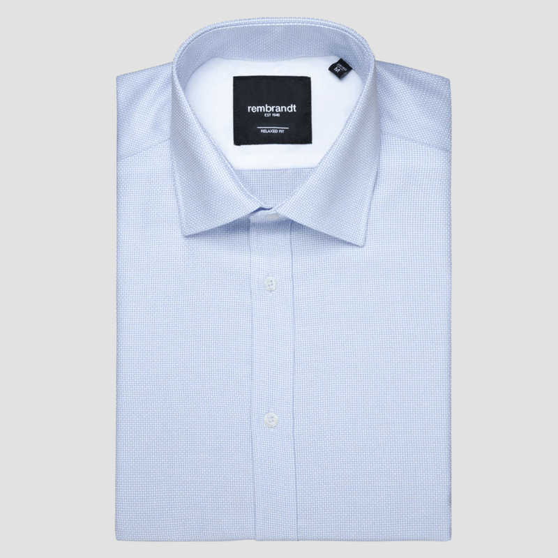 Rembrandt Mens Tailored Fit Sinatra Shirt in Light Blue Pure Textured Cotton