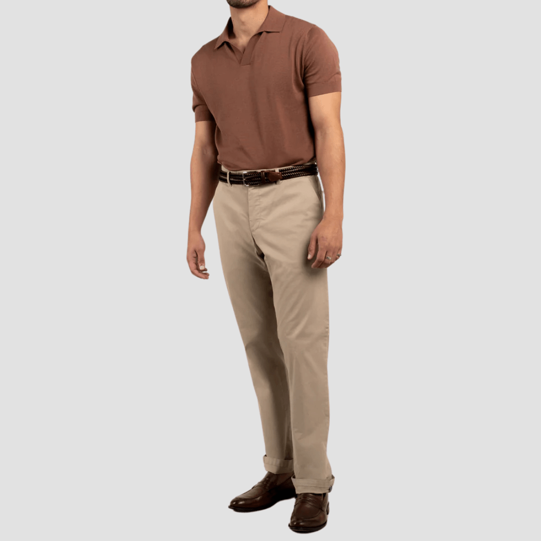 Rembrandt Relaxed Fit Tyler Mens Chino in Beige Stretch Cotton