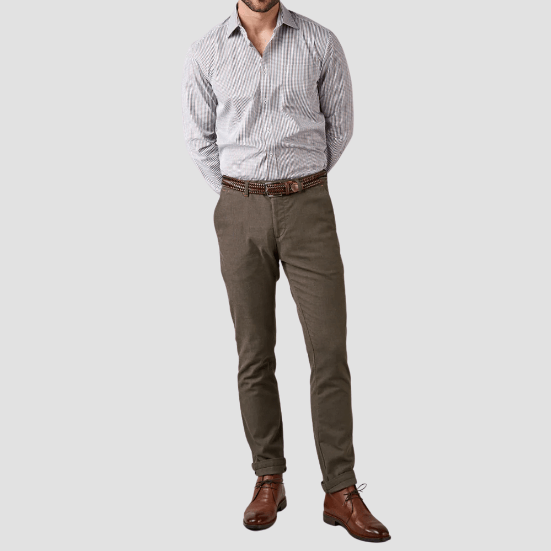 Rembrandt Relaxed Fit Tyler Mens Chino in Brown Birdseye