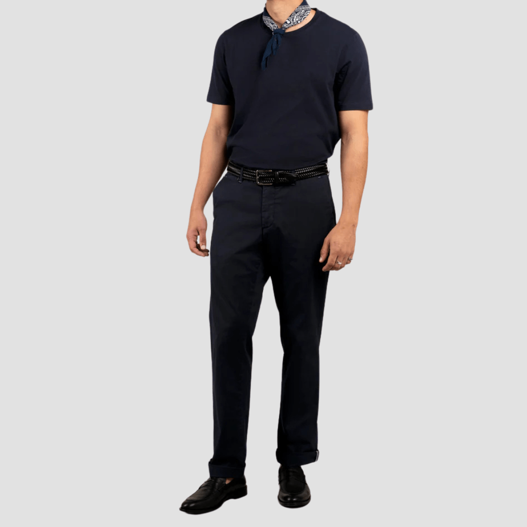 Rembrandt Relaxed Fit Tyler Mens Chino in Dark Navy Stretch Cotton