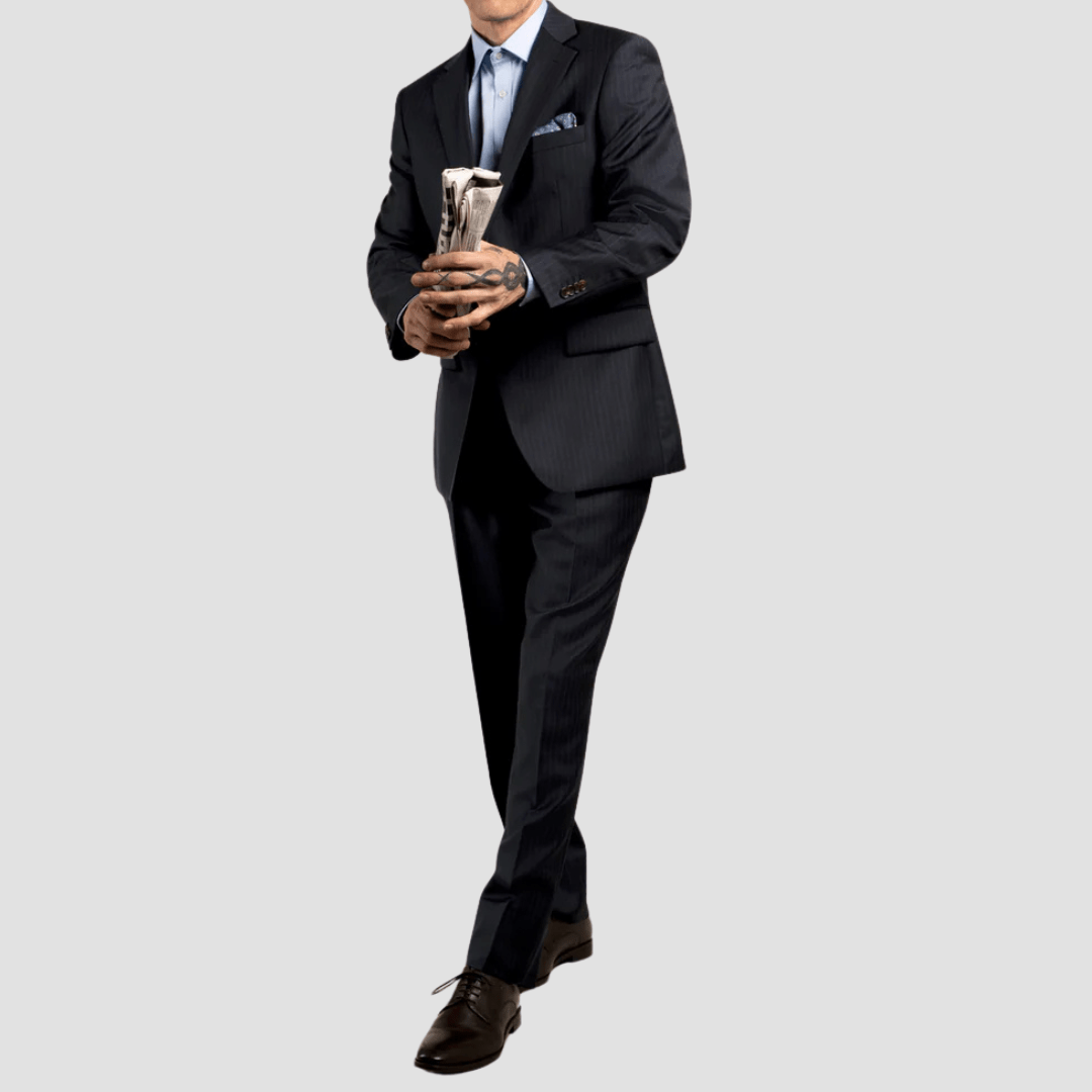 Rembrandt Slim Fit Lotus Mens Suit Trouser in Navy Stripe Pure Wool