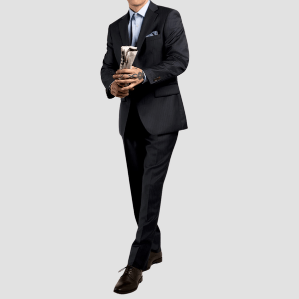 Rembrandt Slim Fit Lotus Mens Suit Trouser in Navy Stripe Pure Wool
