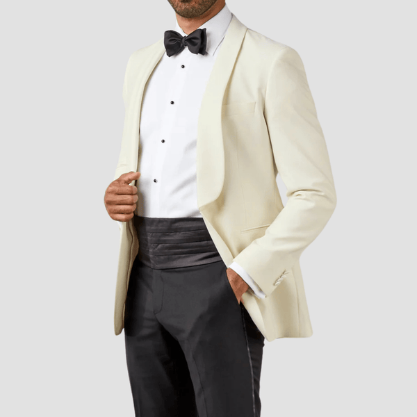 Rembrandt Slim Fit Mens Silk Shawl Lapel Bryan Dinner Jacket in Off White Big Man