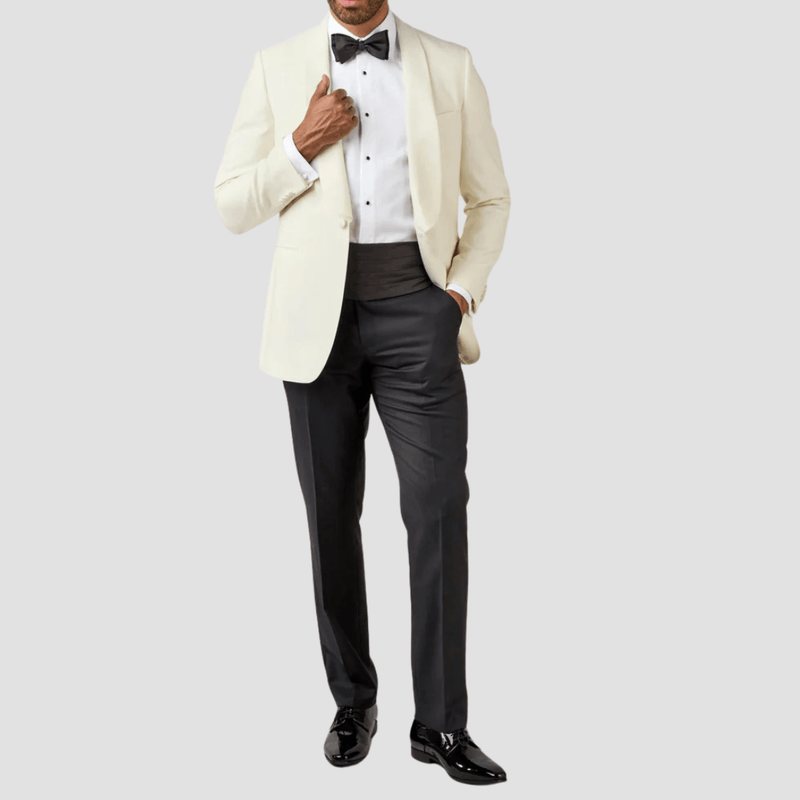 Rembrandt Slim Fit Mens Silk Shawl Lapel Bryan Dinner Jacket in Off White Big Man