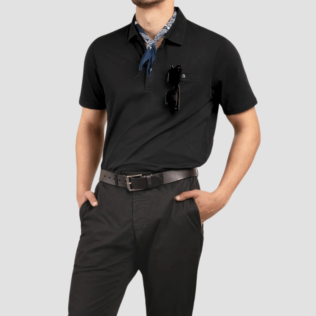 Rembrandt Slim Fit Portofino Polo in Black Pure Cotton