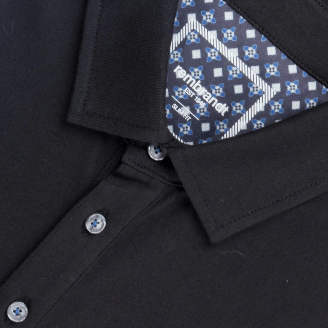 Rembrandt Slim Fit Portofino Polo in Black Pure Cotton