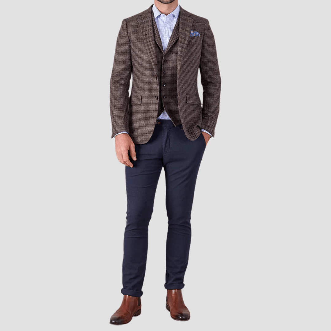 Rembrandt Slim Fit Soho Mens Chino in Dark Navy Birdseye